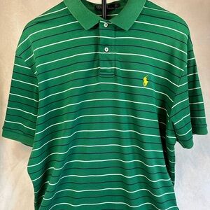 Polo by Ralph Lauren Green and White Striped Polo Shirt size Large